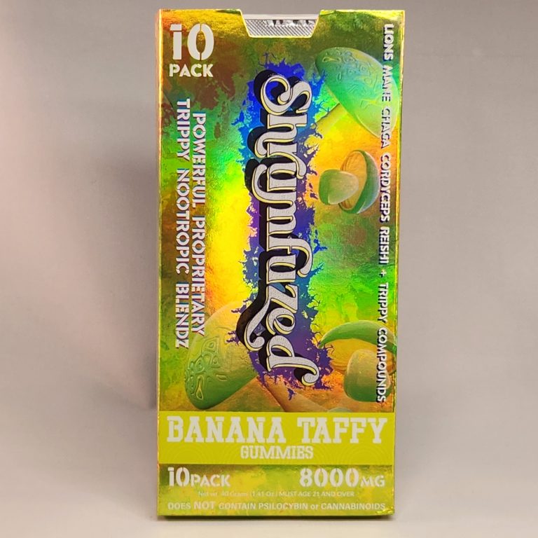 Shrumfuzed 8000mg 10pk Banana Taffy box white back drop